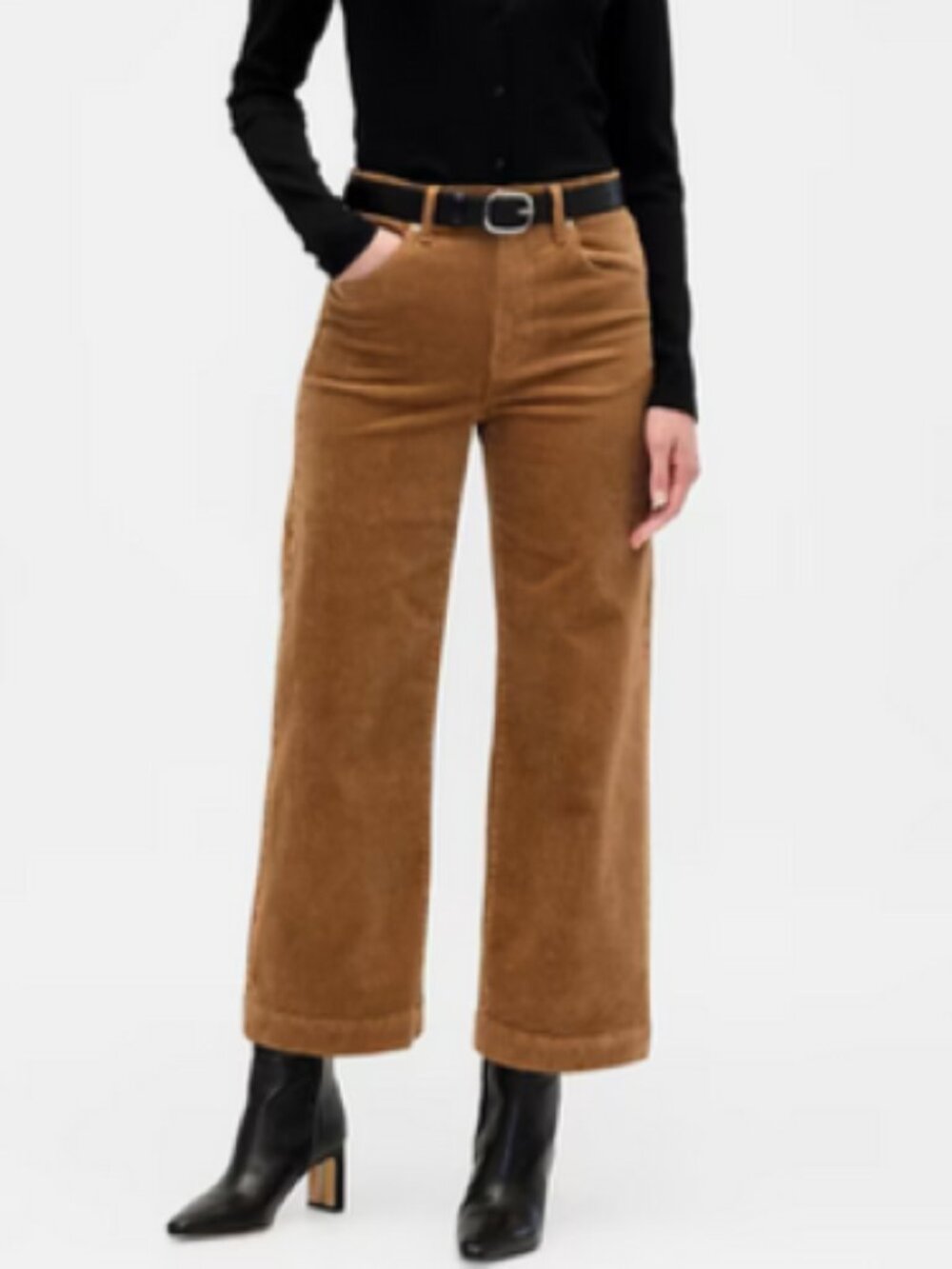 Gap High Rise Wide Leg Cropped Corduroy Pants Womens 16/33R Brown Tan Boho Retro